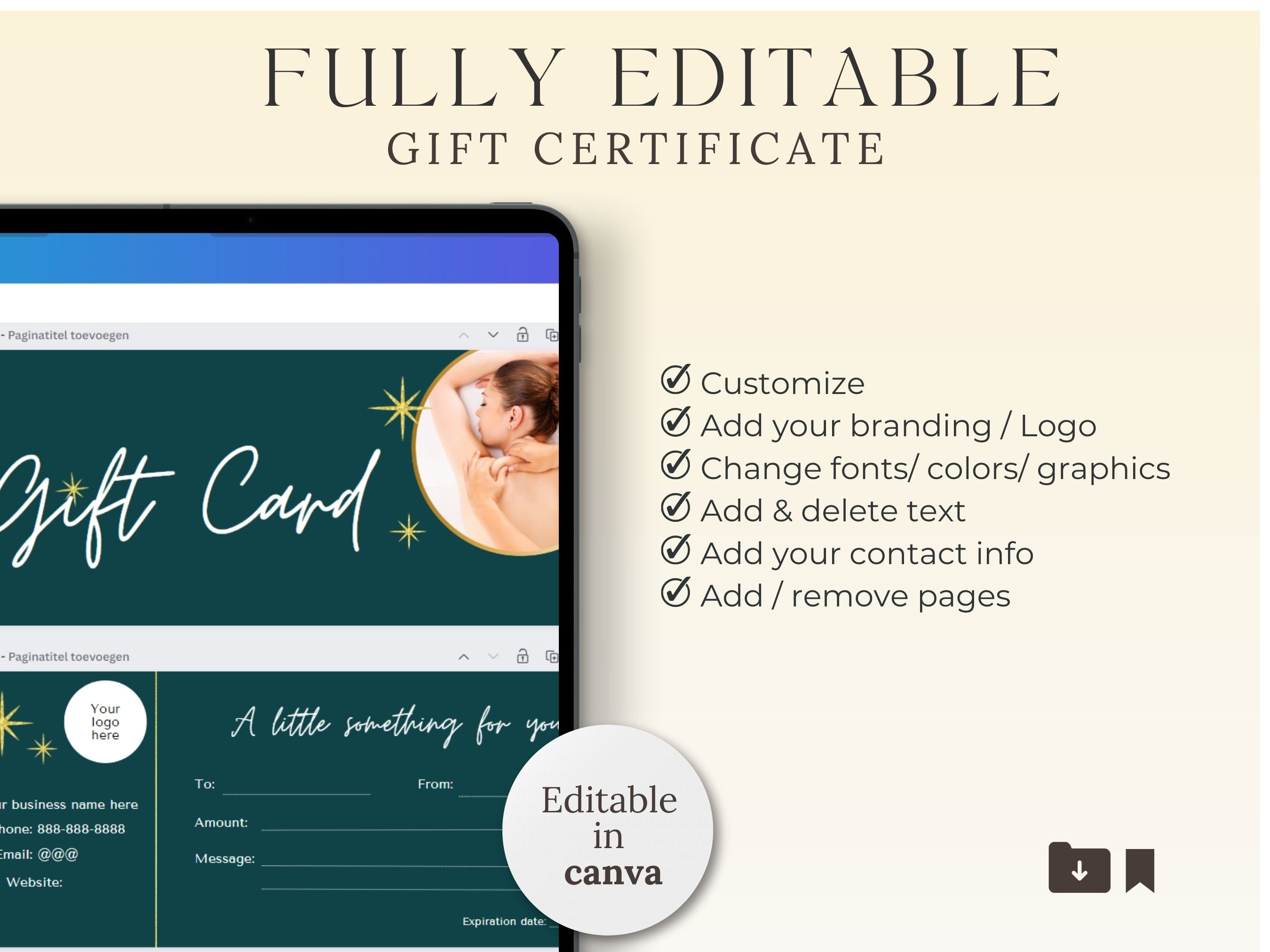 Editable Massage Gift Certificate | Massage Printable Gift Card | Spa ...