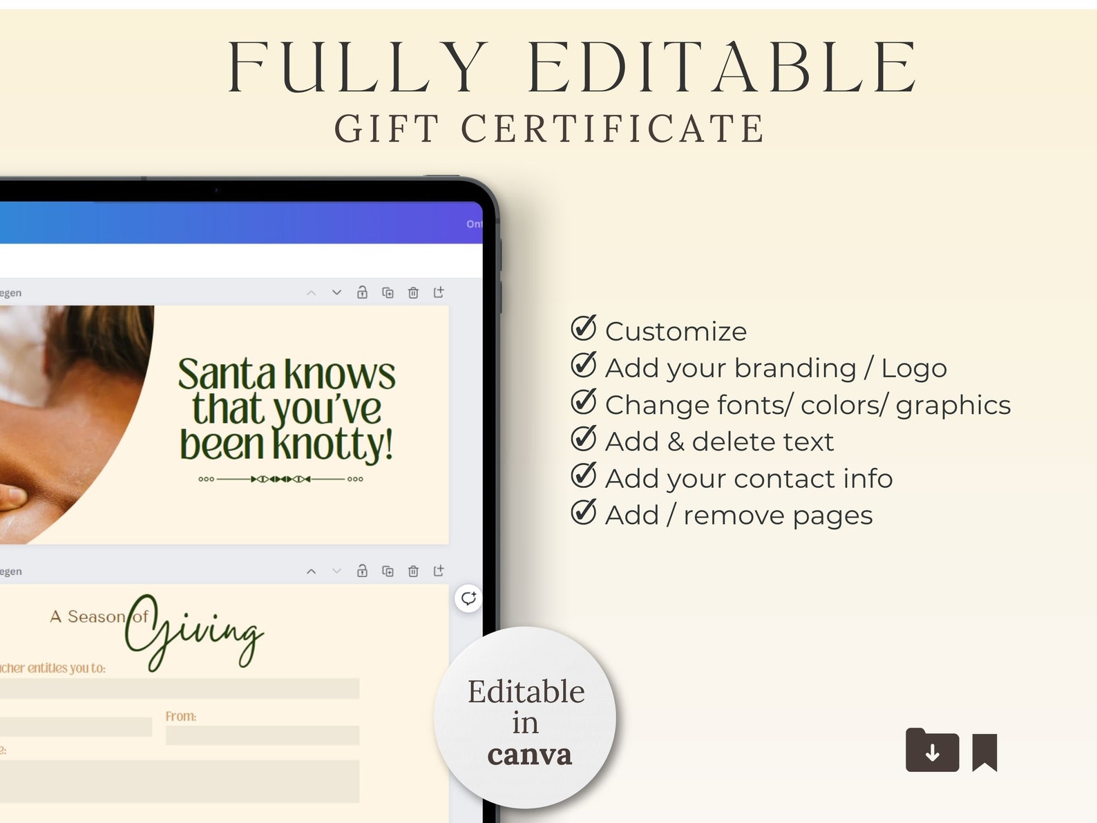 Editable Massage Gift Certificate | Massage Printable Gift Card | Spa ...