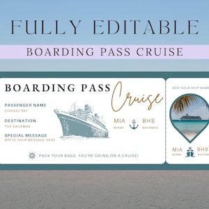 Cruise Boarding Pass bearbeitbare Vorlage | Kreuzfahrt Urlaub Bearbeitbares Ticket | Cruise Surprise Urlaubsgeschenk | Kreuzfahrt-Einladung