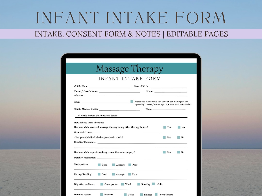 Massage Infant Intake & Consent Forms Editable | Massage Therapist ...