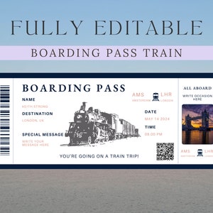 Carte d'embarquement et bon de réduction | Personnalisez votre Modèle de Chèque-cadeau de voyage | Billet de train | Cadeau Train Anniversaire