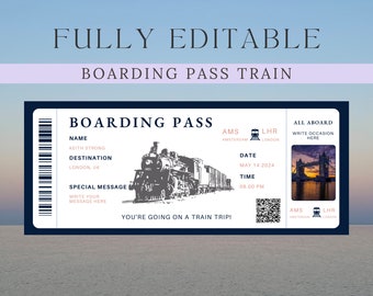 Boarding Pass Train Voucher | Personalise Gift Certificate Template Travel | Train Ticket | Train Gift Birthday