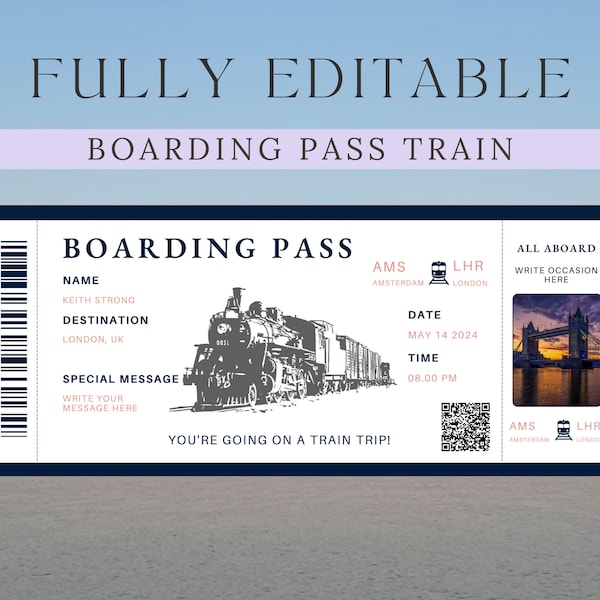 Carte d'embarquement et bon de réduction | Personnalisez votre Modèle de Chèque-cadeau de voyage | Billet de train | Cadeau Train Anniversaire