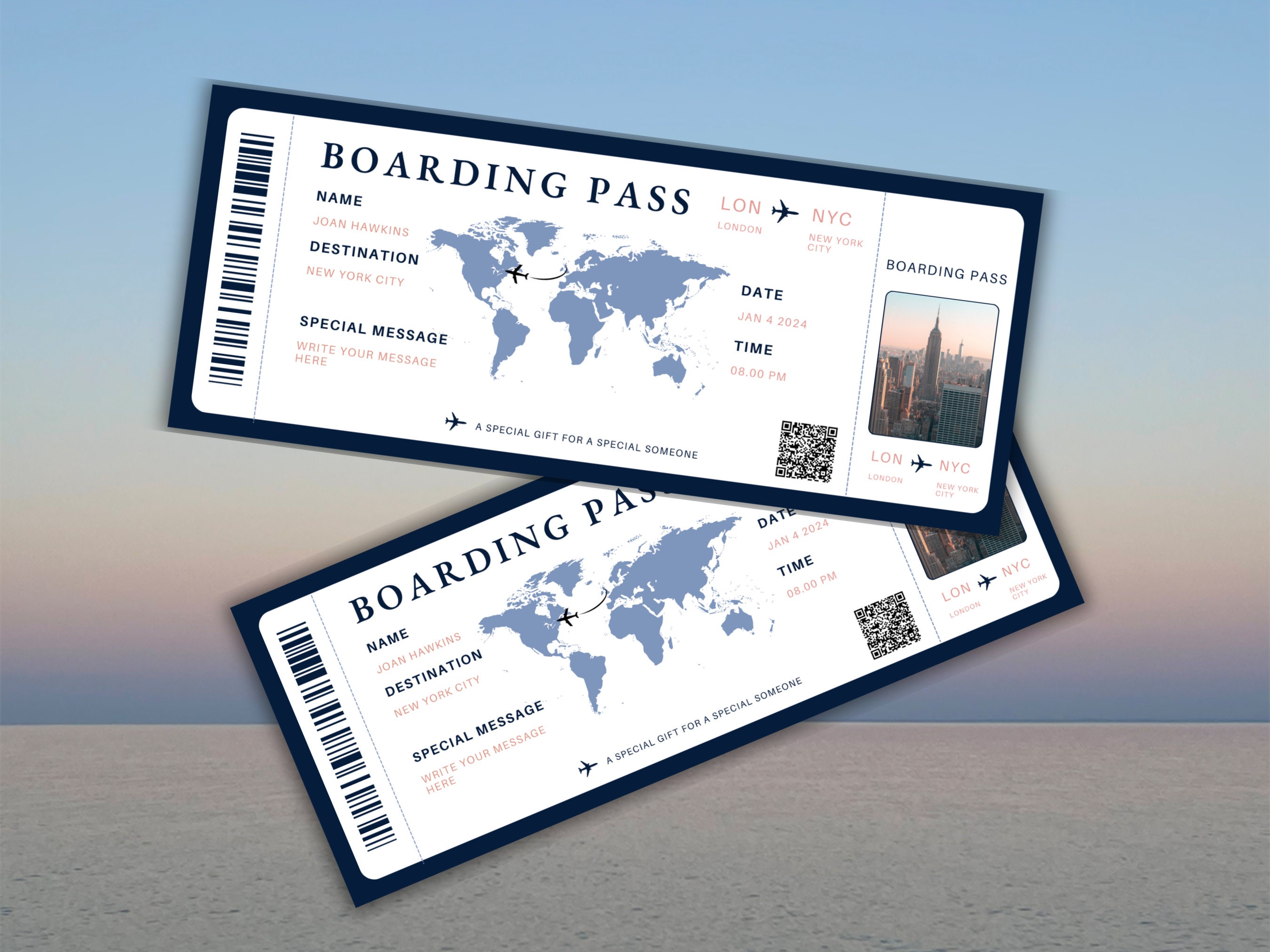 Editable Boarding Pass Template valentine Gift Airline Ticket Canva