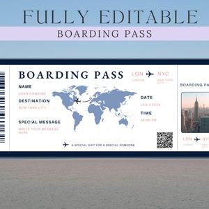 Modèle DIY de carte d'embarquement | Cadeau romantique pour la Saint-Valentin | Billets d'avion imprimables | Modèle canevas de carte d'embarquement personnalisé |