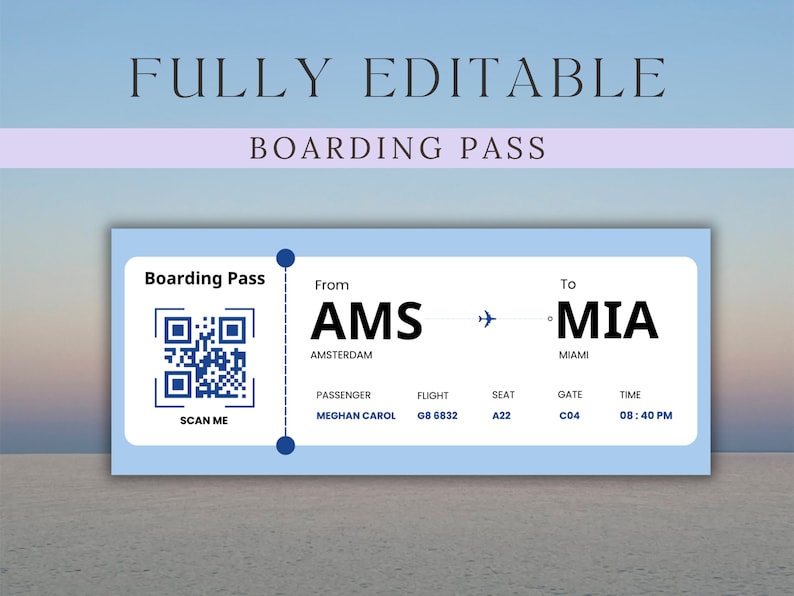 Boarding Pass Template With Editable QR Code | Editable Boarding Pass ...