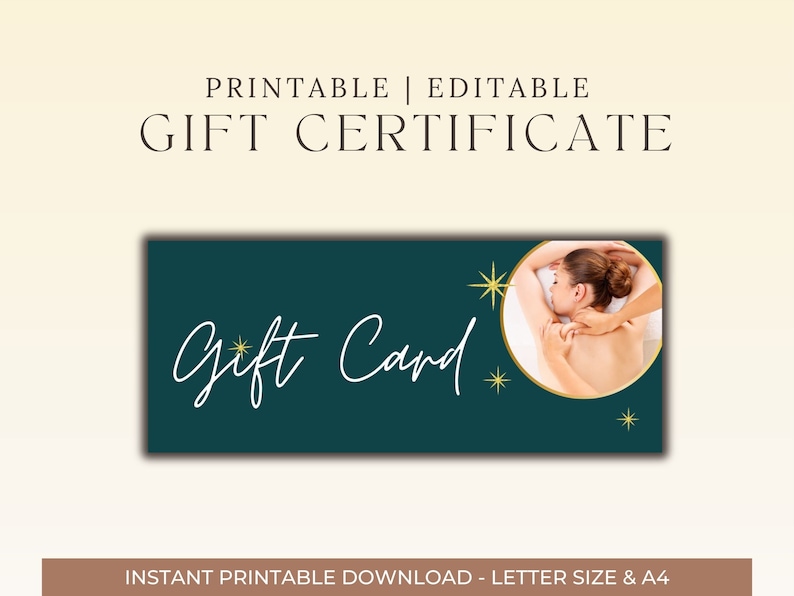 Editable Massage Gift Certificate | Massage Printable Gift Card | Spa ...