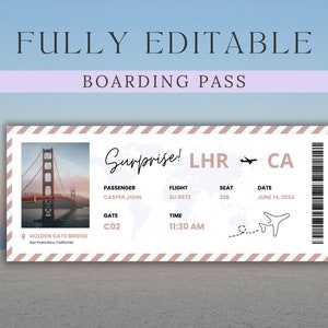 Modèle DIY de carte d'embarquement | Cadeau carte d'embarquement modifiable | Billets imprimables | Modèle canevas de carte d'embarquement personnalisé | Escapade surprise