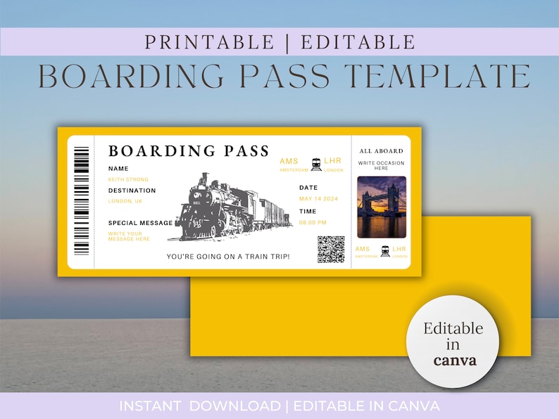 Train Boarding Pass Template: Personalized Travel Gift (digital ...