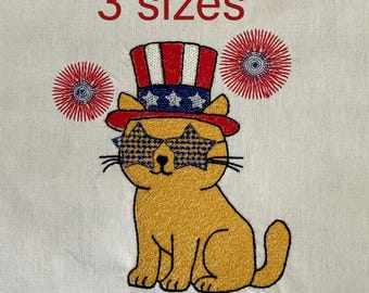 Patriotic Cat Embroidery Design – 4th of July Machine File, Digital Download Embroidery Pattern