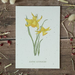 Set mit 4 einpflanzbaren Osterkarten aus handgeschöpftem Saatpapier 4 Karten zu Ostern und Frühling Letterpress Büttenpapier Bild 5