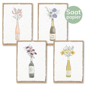 4er-Set einpflanzbare Geburtstagskarten | handgeschöpftes Saatpapier | Wein & Party | Glückwunsch-Karten zum Geburtstag mit Umschlag (Kraft)