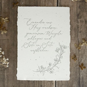 Einpflanzbare Hochzeitskarte aus handgeschöpftem Saatpapier | Karte Ans Herz wachsen | Letterpress | Glückwunschkarte | Büttenpapier