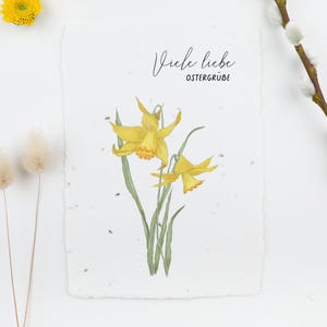 Einpflanzbare Osterkarte aus handgeschöpftem Saatpapier | Karte Osterglöckchen | Karte zu Ostern mit Blumenmotiv Narzisse
