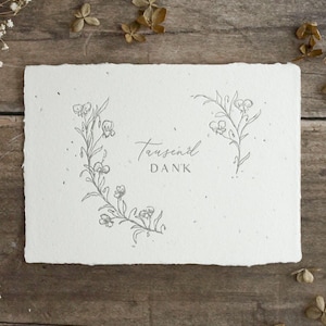 Einpflanzbare Dankeskarte aus handgeschöpftem Saatpapier | Karte Tausend Dank | Zum Danke sagen | Letterpress-Prägedruck | Büttenpapier