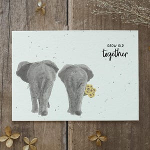 Einpflanzbare Hochzeitskarte aus handgeschöpftem Saatpapier | Karte Elefanten | Glückwunsch zur Hochzeit | Samenpapier-Karte