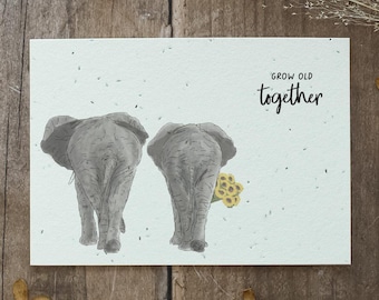 Einpflanzbare Hochzeitskarte aus handgeschöpftem Saatpapier | Karte Elefanten | Glückwunsch zur Hochzeit | Samenpapier-Karte