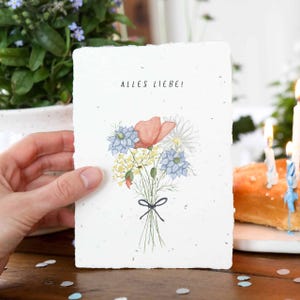 Einpflanzbare Geburtstagskarte aus handgeschöpftem Saatpapier | Karte Blumen für dich | Glückwunsch-Karte zum Geburtstag | Büttenpapier