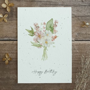 Einpflanzbare Geburtstagskarte aus handgeschöpftem Saatpapier | Karte Happy Birthday | Karte zum Geburtstag | Wachsende Glückwunsch-Karte