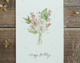 Einpflanzbare Geburtstagskarte aus handgeschöpftem Saatpapier | Karte Happy Birthday | Karte zum Geburtstag | Wachsende Glückwunsch-Karte