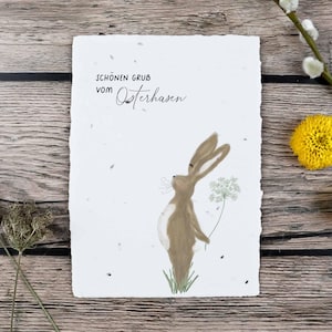 Einpflanzbare Osterkarte aus handgeschöpftem Saatpapier | Karte Gruß vom Osterhasen | Karte zu Ostern mit süßem Hasenmotiv