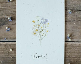 Einpflanzbare Dankeskarte aus handgeschöpftem Saatpapier | Karte Danke | Zeichen der Dankbarkeit | Büttenpapier