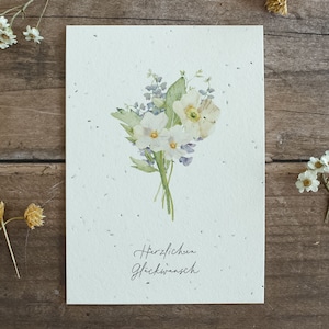 Einpflanzbare Geburtstagskarte aus handgeschöpftem Saatpapier | Karte Blumenstrauß | Karte zum Geburtstag | Wachsende Glückwunsch-Karte