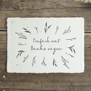 Einpflanzbare Dankeskarte aus handgeschöpftem Saatpapier | Karte Einfach mal Danke sagen | Letterpress-Prägedruck | Büttenpapier
