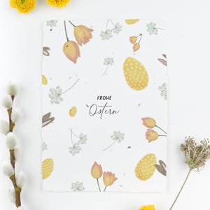 Einpflanzbare Osterkarte aus handgeschöpftem Saatpapier | Karte Frohe Ostern | Karte zu Ostern mit Frühlingsmuster