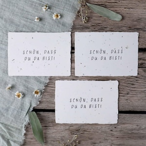 3er-Set einpflanzbares Gastgeschenk aus handgeschöpftem Saatpapier | Schön, dass du da bist | Hochzeit | Letterpress | Büttenpapier