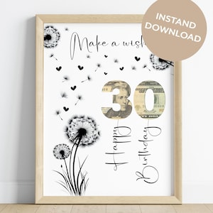 Geld 30 Geburtstag Geschenk | Geldgeschenk | Geburtstagskarte | sofort digitaler Download | PDF | Cash Bilderrahmen | Teenager Luftballons