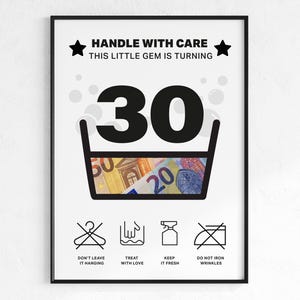 Lustige Geschenkkarte zum 30. Geburtstag mit Geld | Mit Sorgfalt behandeln Geschenkidee | Last Minute DIY Geschenk | Für Bruder Schwester Freunde | druckbare pdf