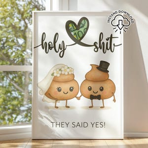 Presente de casamento engraçado para imprimir | Puta merda, eles disseram sim | Ideia de presente para noivos | Download de impressão de última hora | Carta A4 + EUA