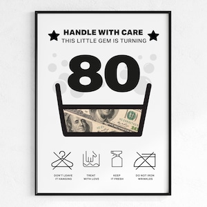 お金入りの面白い 80 歳の誕生日ギフト カード | 丁寧に扱うギフトのアイデア | 土壇場での DIY プレゼント | お母さん、お父さん、おじいちゃん、おばあちゃんに | 印刷可能