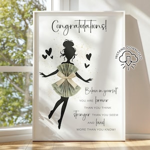 Girl Gift Money Dress | Inspirational Quote Poster | Birthday, Communion, Teen Gift | last minute Printable | Birthday gift idea Teenager