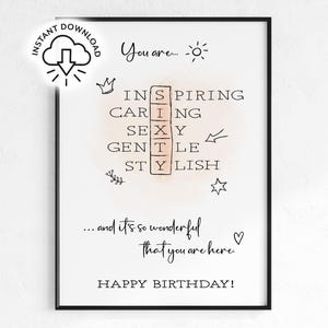60th Birthday Printable Wall Art, Sixty Word Art Poster, Inspirational Birthday Gift 60 for Her or Him, Last Minute Gift Idea DIY download