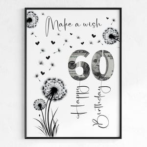 60 Jahre Geburtstagsgeschenk mit Geld Geldgeschenk | Geburtstagskarte | sofort digitaler Download | PDF | Cash Bilderrahmen | Geldgeschenk Mama Papa
