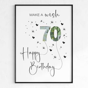 70er Jahre Geburtstagsgeschenk zum selbst ausdrucken | Geldgeschenk | Geburtstagskarte | sofort digitaler Download | PDF | Cash Bilderrahmen | Wünsch dir was