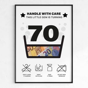 Cadeau drôle pour 70e anniversaire avec de l'argent | A manipuler avec soin Idée cadeau | Cadeau DIY de dernière minute | Pour maman, papa, grand-père, grand-mère | imprimable