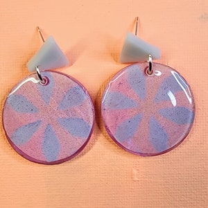 Light Pink and Purple Iridecsent Abstract Art Acrylic Drop Earrings. Lightweight. Whimsical.