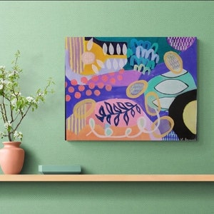 Abstract Acrylic Painting on Canvas, Colorful Shapes, 20x16