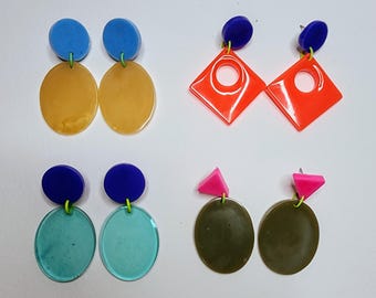 Farbe 4 Wochen I Mittelgroß! Bunte Harz Rechteck Ohrringe I Fun Artsy Funky Bold Leichtgewicht Statement Ohrringe I