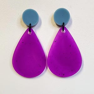 Neon Purple TearDrop Earrings. Bold, Trendy and Funky Acrylic Statement Earrings. Lightweight.