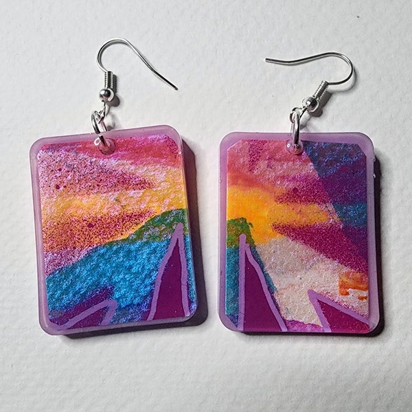 Abstract Art Dangle Earrings. Wild, Funky, and Bold acrylic earrings made with my art... Your ultimate statement earring!