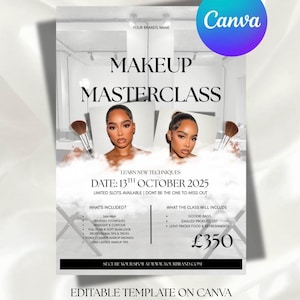 Makeup Masterclass Flyer Template: MUA Training (Canva Editable)