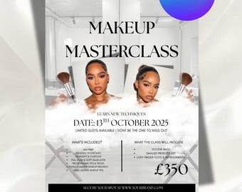 Plantilla de folleto para curso intensivo de maquillaje: Formación de maquilladores profesionales (editable en Canva)