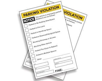 Printable Fake Parking Tickets, Digital Download Prank Ticket Violations, Joke DIY Car Violation Tickets