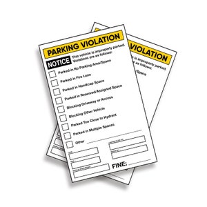 Afdrukbare nep-parkeerkaarten, digitale download overtredingen van grappenkaart, kaartjes grap DIY-autoovertreding