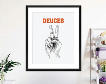 Funny Bathroom Deuces Print Poster, Retro Funny Bathroom Wall Digital Download, Printable Art Toilet Humor, Guest Bathroom Sign