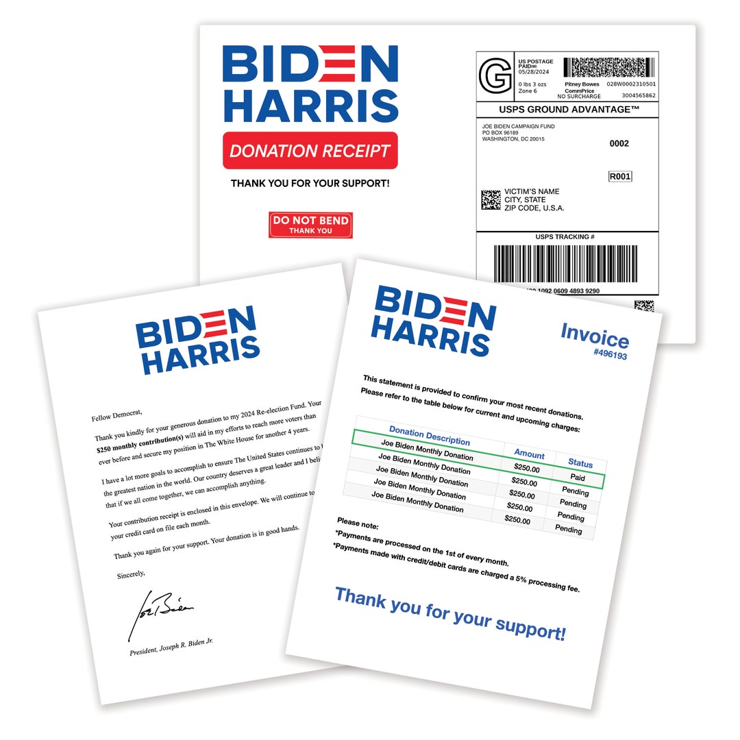 Prank Biden Harris 2024 Donation Receipt Mailed 100% Anonymous Prank Biden Harris 2024 Donation Receipt Mailed 100% Anonymous
